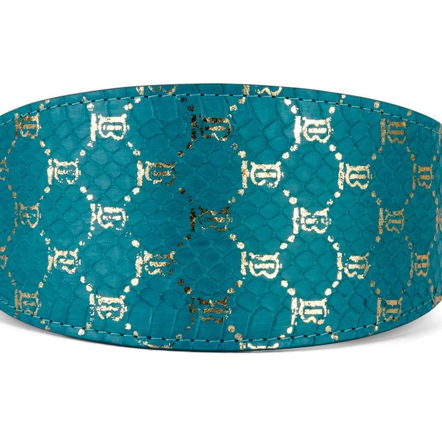 Teal & Gold Monogram Snake 3” Wide Style Collar