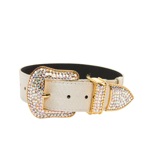 Iridescent Off White Snake Collar With Swarovski Crystal Hardware