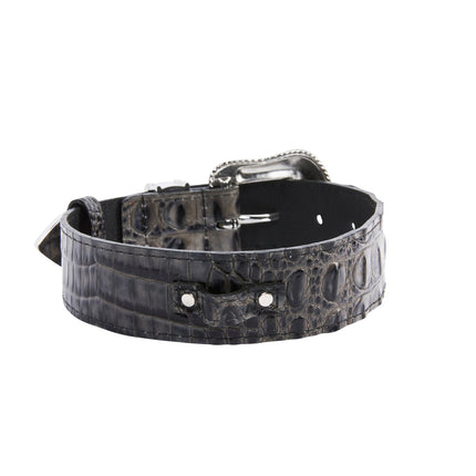 Dark Grey/Light Grey Embossed Croc Italian Leather Silver Swarovski Crystal Collar