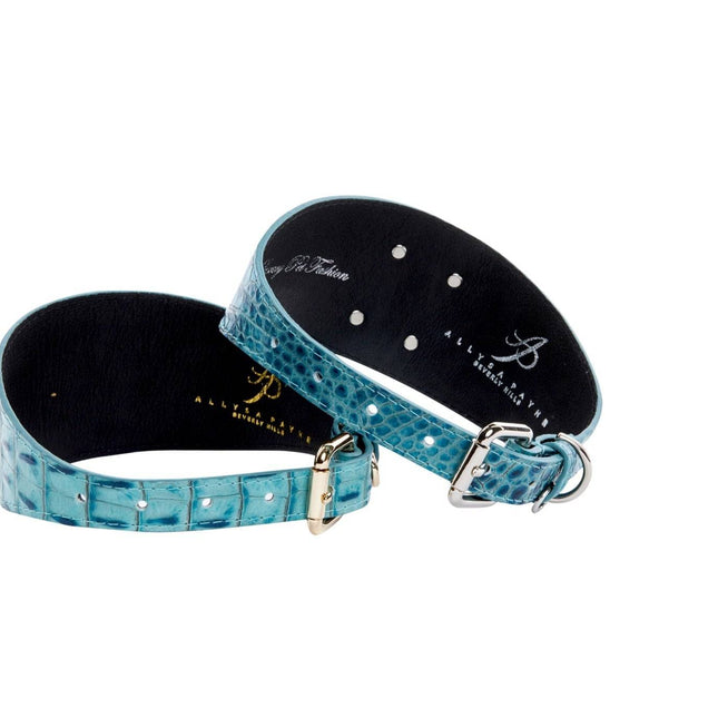 Turquoise Embossed Croc Italian Leather 3” Wide Style Collar Set Of 2