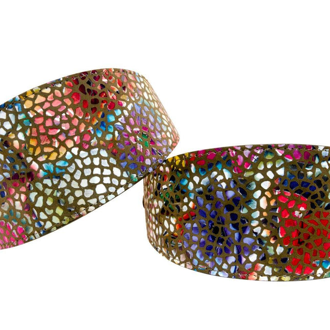 Olive Floral Mosaic 3” Wide Style Collars. Set Of 2