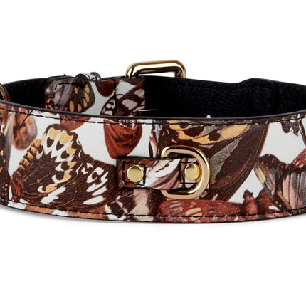 Butterfly Print Italian Leather Classic Collar