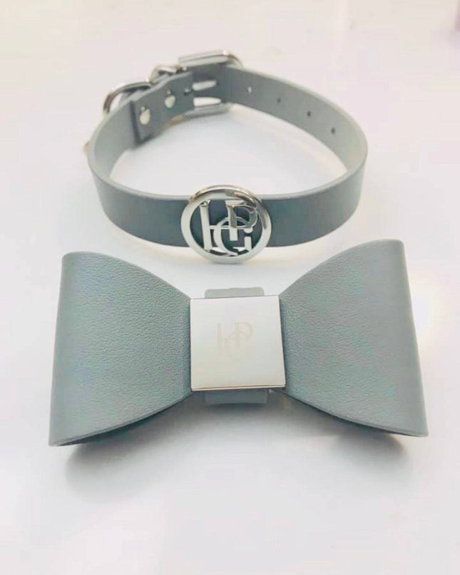 Leather Bow Collar - Misty