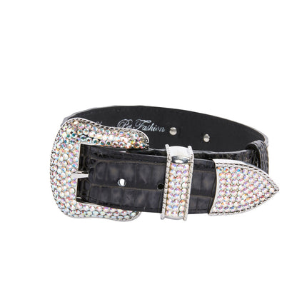 Dark Grey/Light Grey Embossed Croc Italian Leather Silver Swarovski Crystal Collar