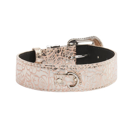 Soft Pink/Silver Floral Print Italian Leather With Silver Swarovski Crystal Hardware