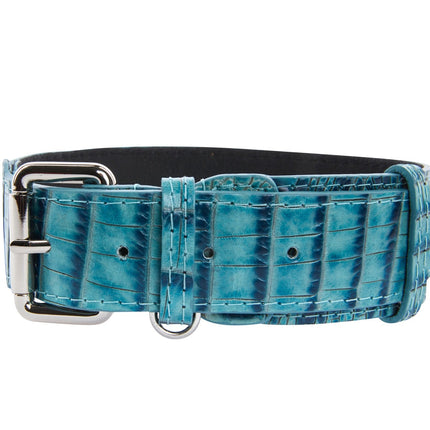 Turquoise Embossed Croc Italian Leather With Silver Classic Hardware