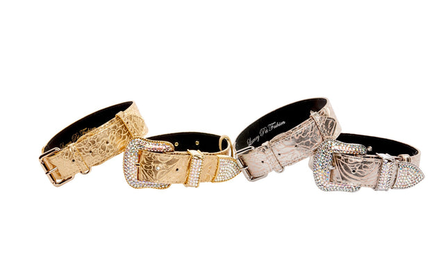 Stunning Set Of 4. Gold & Soft Pink/Silver Floral Italian Leather Collars