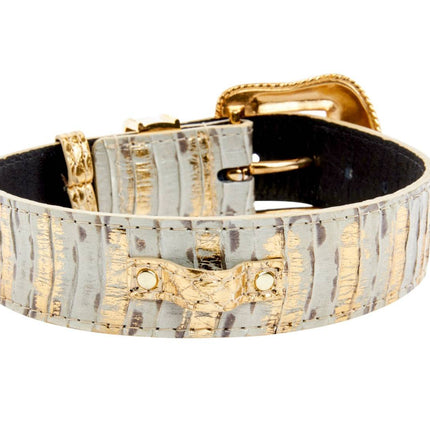 White Wash & Gold Snake Collar With Swarovski Crystal Hardware