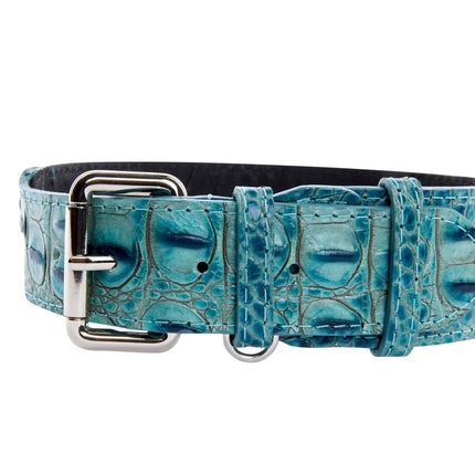 Turquoise Embossed Croc Italian Leather With Silver Classic Hardware