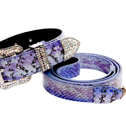 Purple/Silver/Black Custom Iridescent Snake/Swarovski Crystal Collar & Leash Set