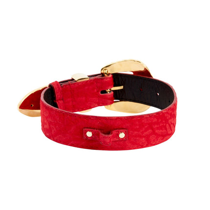 Red Hair On Hide Italian Leather Collar With Ornate Swarovski Hardware