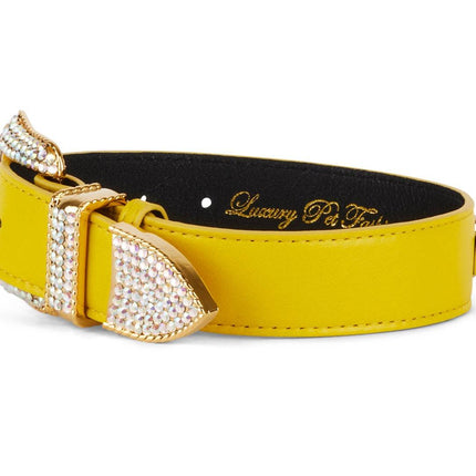 Smooth Yellow Italian Leather With Custom Swarovski Crystal Hardware