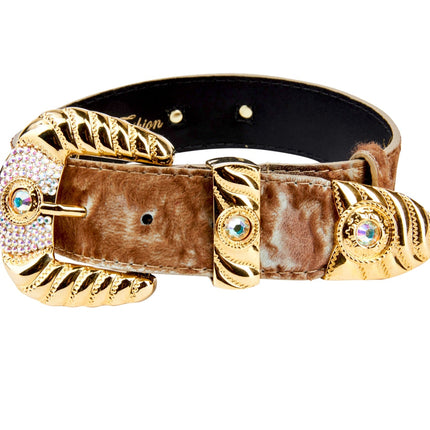 Rustic, Chic Hair On Hide Italian Leather With Ornate Swarovski Crystal Italian Hardware