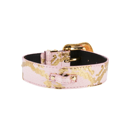 Soft Pink/Gold Custom Snake Collar With Swarovski Crystal Hardware