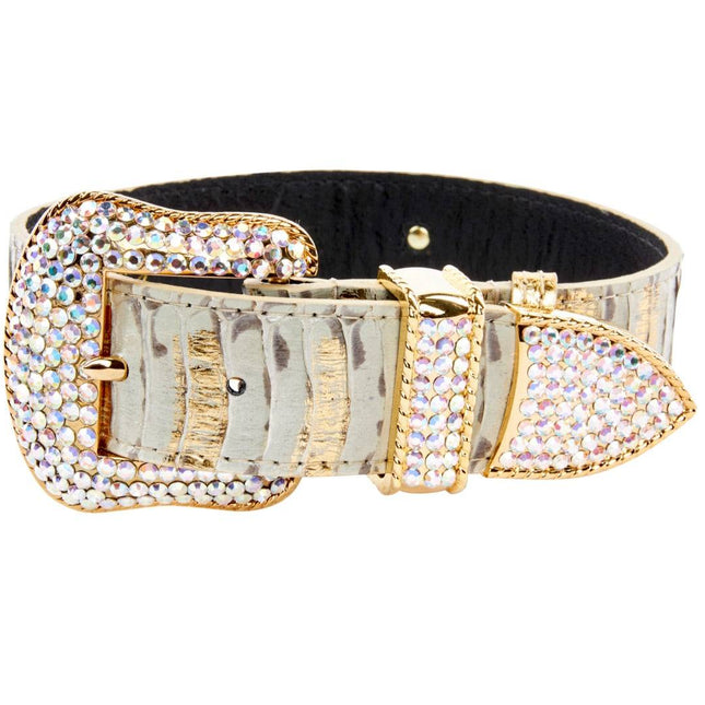 White Wash & Gold Snake Collar With Swarovski Crystal Hardware