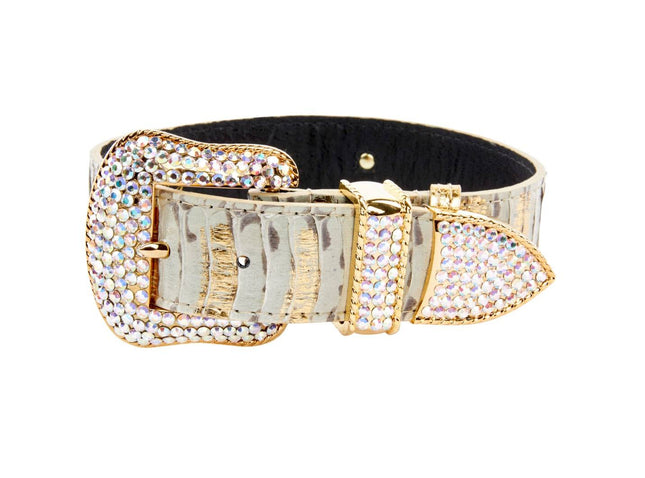 White Wash & Gold Snake Collar With Swarovski Crystal Hardware