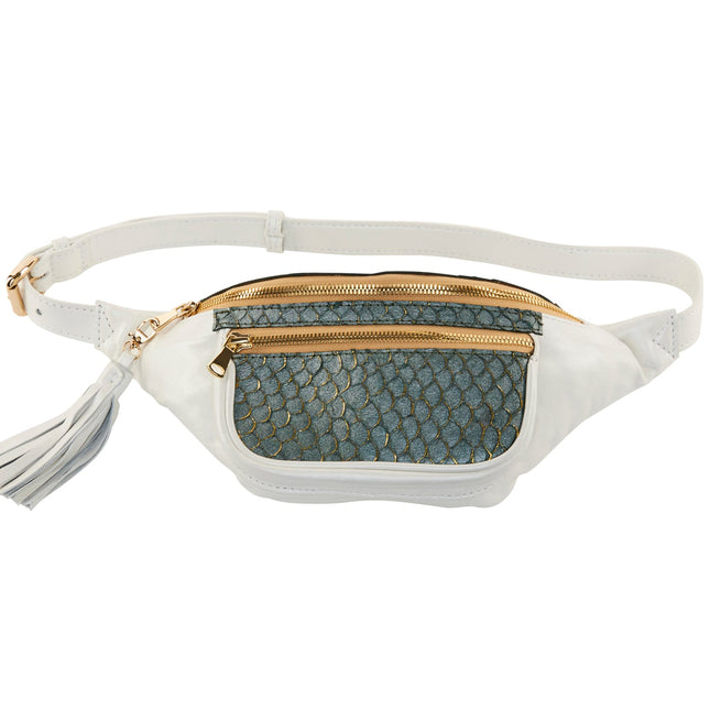 Pearl White Italian Leather/Green Tilapia Fanny Pack