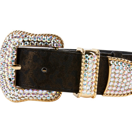 Dark Brown/Bronze Abstract Leopard Print Italian Leather Collar With Swarovski Crystal Hardware