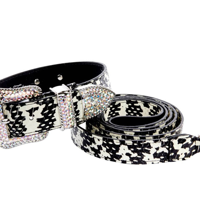 Black & White Snake/Swarovski Crystal Collar & Leash Set