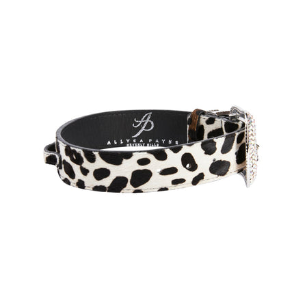 Luxury Pet Fashion Animal Print Hair On Hide Italian Leather Collar With Swarovski Crystal Hardware