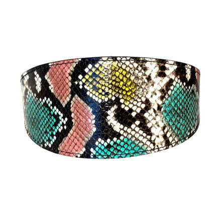 Multi-Color Embossed Snake Italian Leather Wide Style Collar