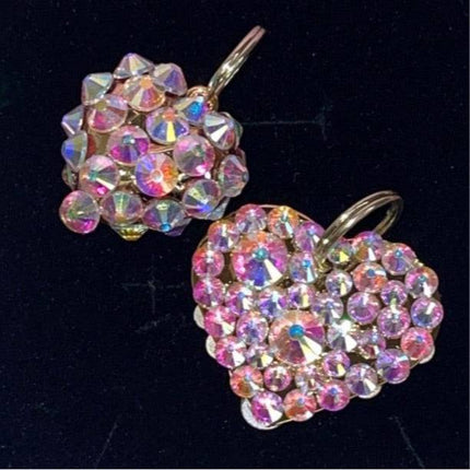 Puffy Heart & Flat Heart Swarovski Crystal Charm Set Of 2