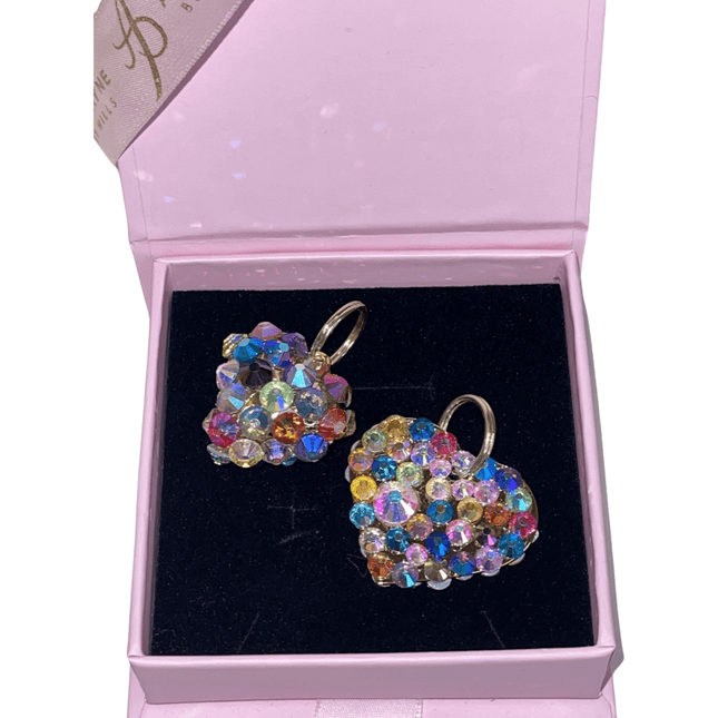 Set Of 2 Multi Color Swarovski Crystal Puffy Heart & Flat Heart