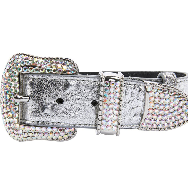 Silver Studded Italian Leather Swarovski Crystal Collar