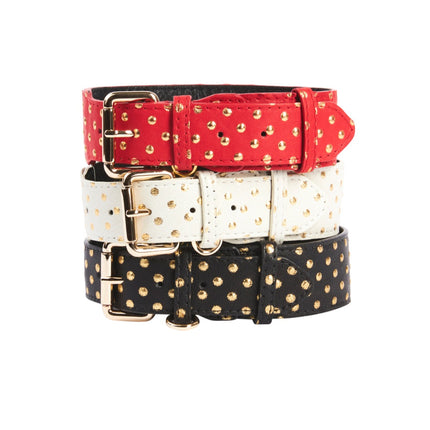 Red/Gold Polka Dot, White/Gold Polka Dot & Black/Gold Polka Dot Italian Leather Classic Collars