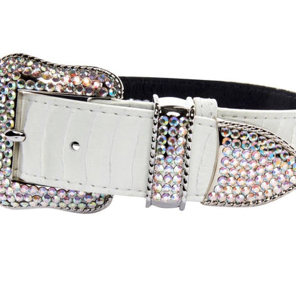 Matte White Snake Collar With Silver Swarovski Crystal Hardware Collar