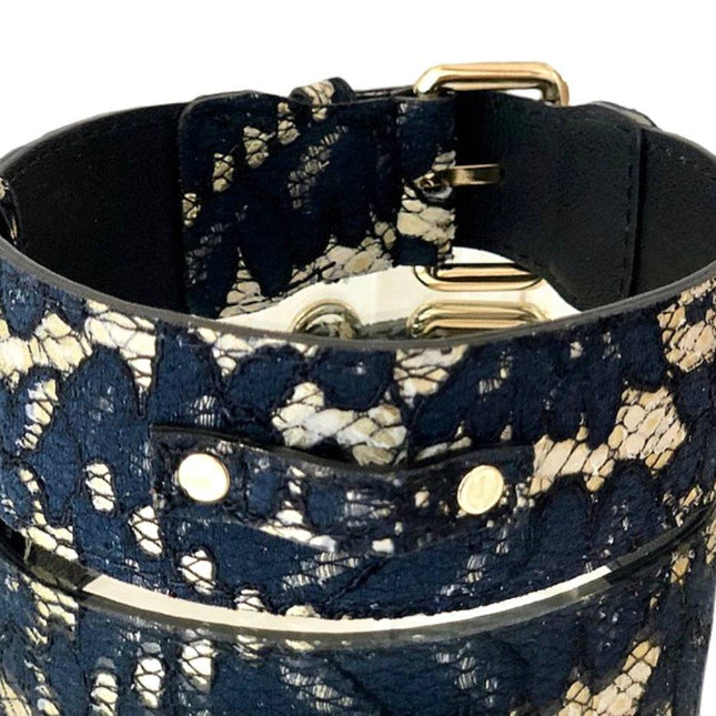 Luxury Pet Fashion Navy Lace Over Leather Collar