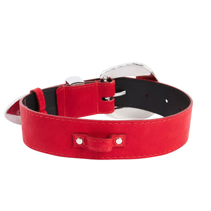 Red Distressed Italian Leather With Silver Ornate Swarovski Hardware