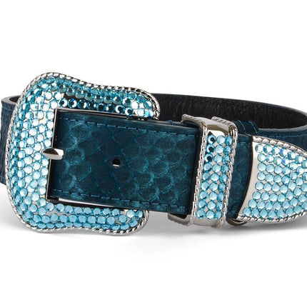 Stunning Iridescent Matte Blue/Green Snake Blue Swarovski Crystal Hardware Collar