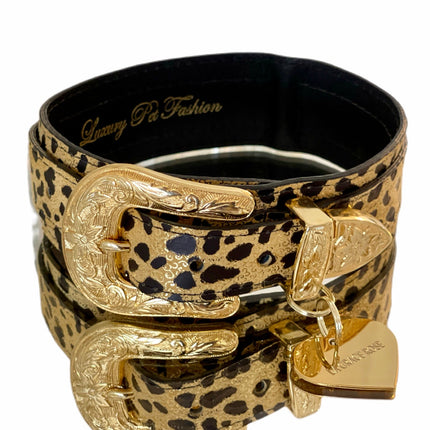 Luxury Pet Fashion Classy Leopard Print Italian Leather With Our Gold Western Style Floral Hardware