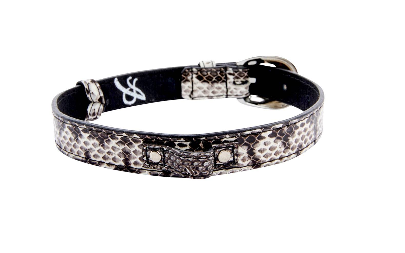 Black & White Viper Snake Collar With Silver Oval Italian Hardware