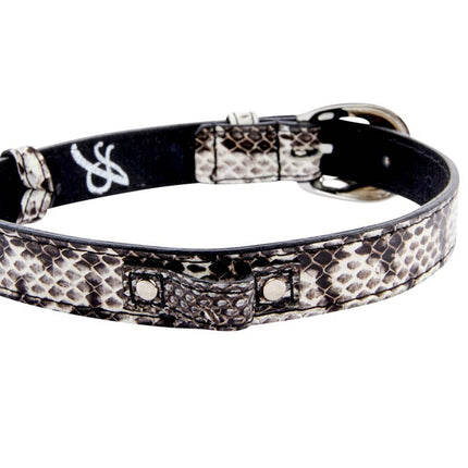 Black & White Viper Snake Collar With Silver Oval Italian Hardware