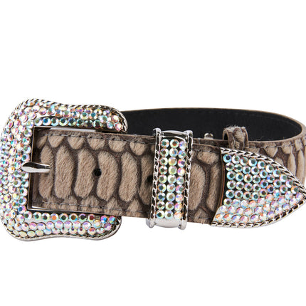 Grey Snake Print Hair On Hide Italian Leather Collar With Swarovski Hardware