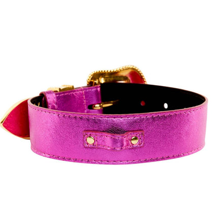 Pink Foil Italian Leather/Swarovski Crystal Collar, Leash, Harness Set