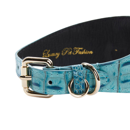 Turquoise Embossed Croc Italian Leather 3” Wide Style Collar