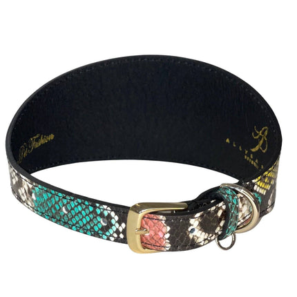 Multi-Color Embossed Snake Italian Leather Wide Style Collar