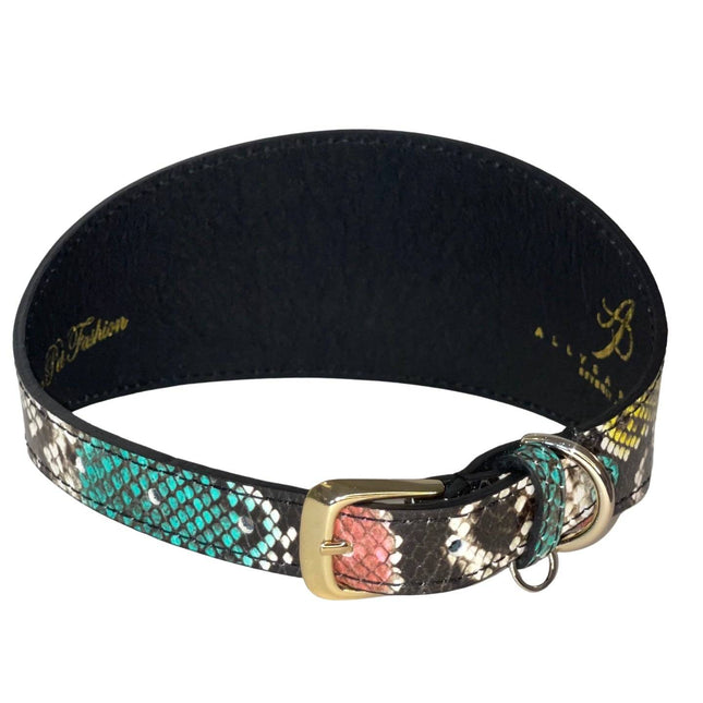 Multi-Color Embossed Snake Italian Leather Wide Style Collar