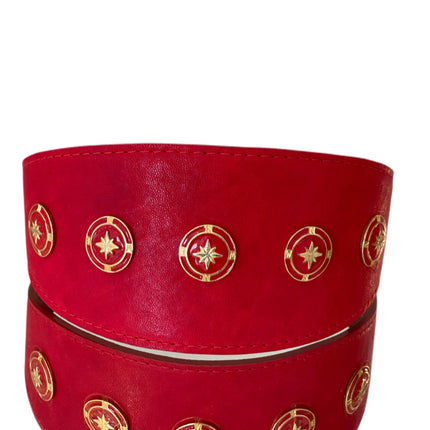 Luxury Pet Fashion Red Distressed Italian Leather With Vintage Star Rivets