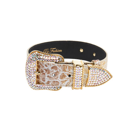 Silver/Bronze/Gold Italian Leather Embossed Croc Swarovski Crystal Collar