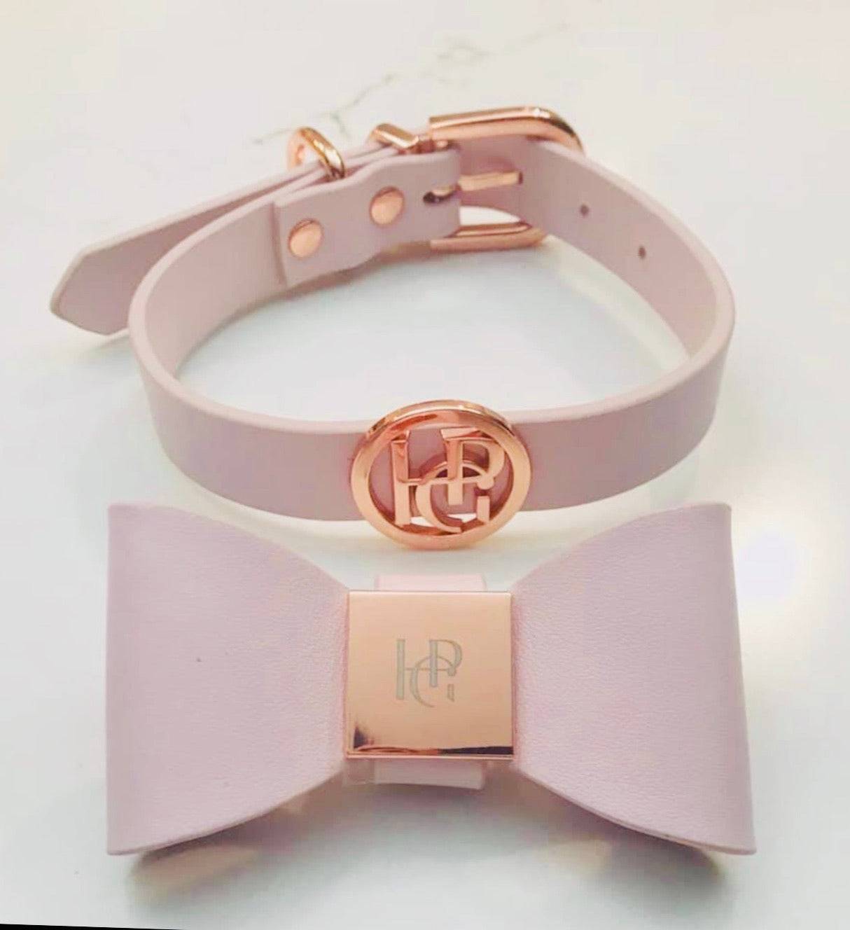 Leather Bow Collar - Blush