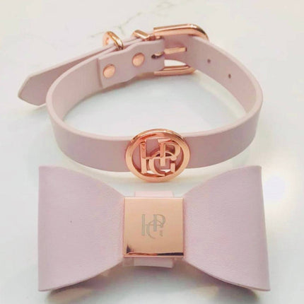 Leather Bow Collar - Blush