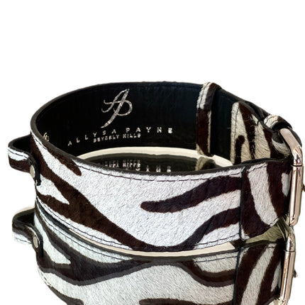 Luxury Pet Fashion Zebra Print Hair On Hide Italian Leather Collar With Classic Hardware