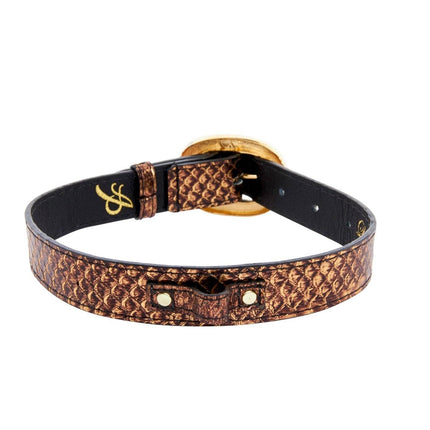 Bronze Gold Snake With Vintage Black & Gold Custom Italian Hardware Collar