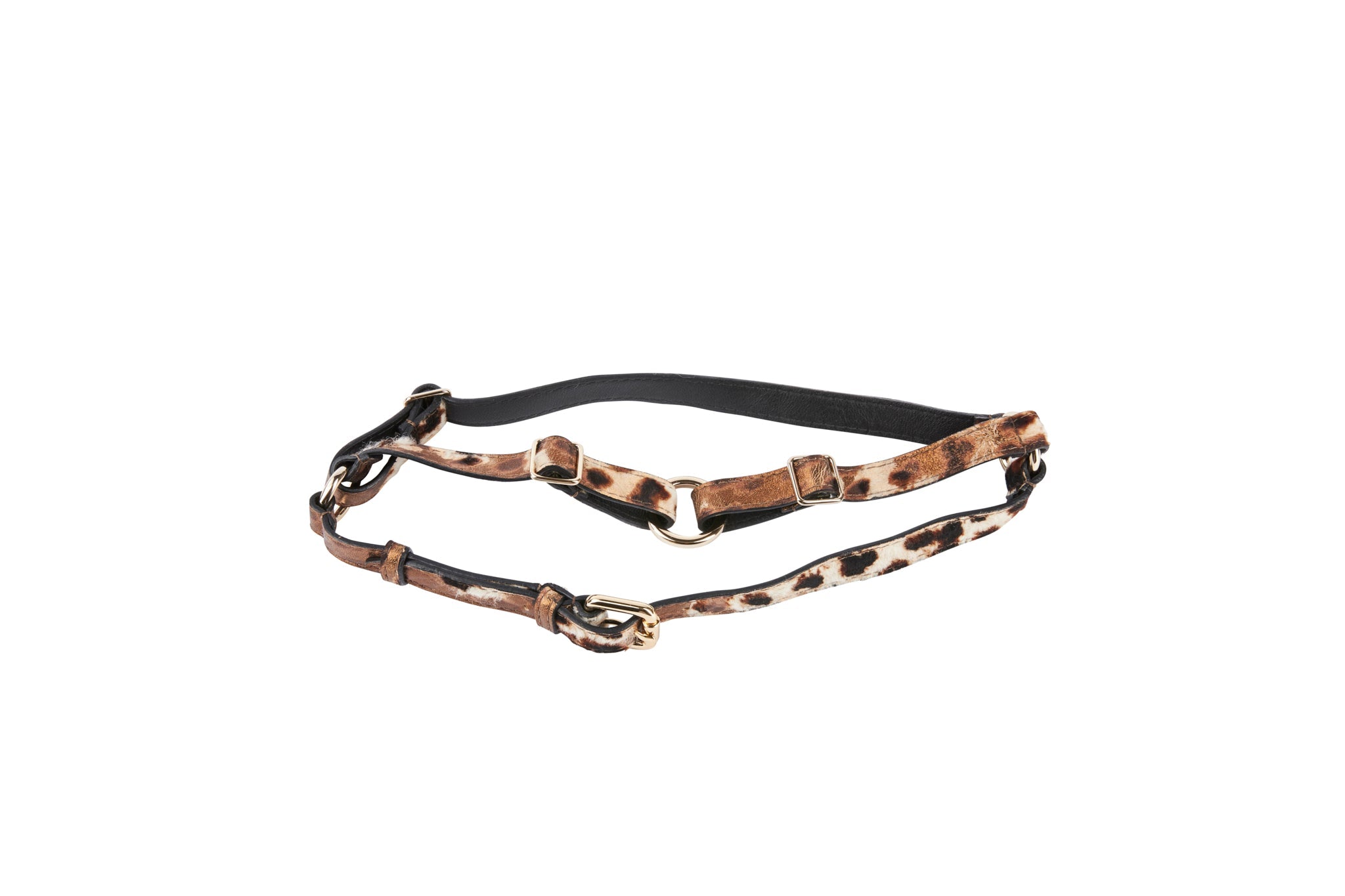 Leopard Print/Bronze Paint Italian Leather Harness