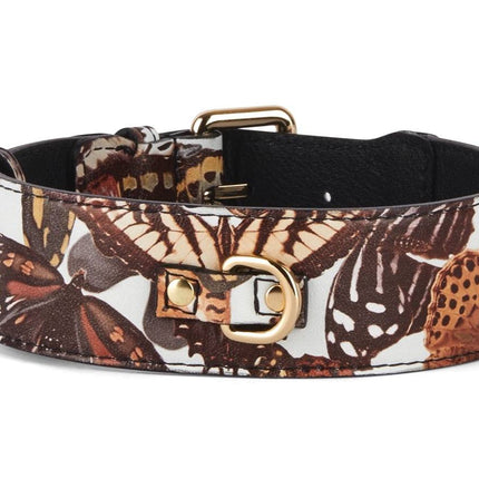 Butterfly Print Italian Leather Classic Collar