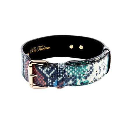 Green, Blue, Black, Red Embossed Snake Italian Leather Collar With Gold Classic Hardware